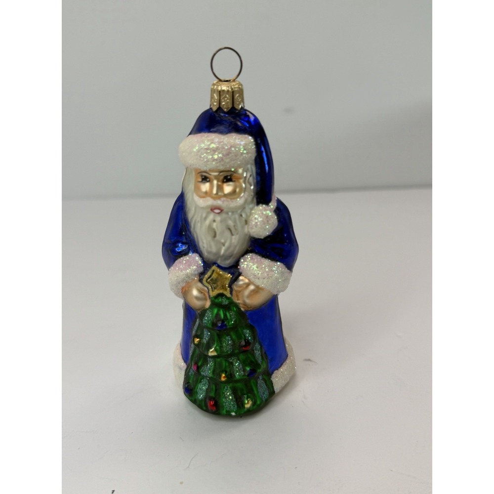 Christopher Radko Sapphire Santa Claus Glass Christmas Ornament 4.5" Blue Robe